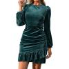 imageSimplee Womens Velvet Bodycon Mini Dress Long Sleeve Ruffle Hem Fall Winter Cocktail Dresses for Party Holiday EventsTeal Green