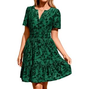 imageSimplee Womens 2025 Velvet Short Sleeve Cocktail Dress Fall Winter Casual V Neck Empire Waist Mini Dresses with Pockets3burnout Dark Green