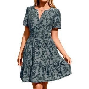 imageSimplee Womens 2025 Velvet Short Sleeve Cocktail Dress Fall Winter Casual V Neck Empire Waist Mini Dresses with Pockets3burnout Dusty Blue