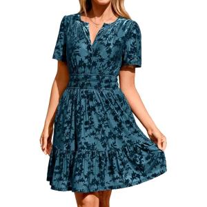 imageSimplee Womens 2025 Velvet Short Sleeve Cocktail Dress Fall Winter Casual V Neck Empire Waist Mini Dresses with Pockets3burnout Grayish Blue