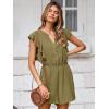 imageSimplee Apparel Womens Summer Romper  Flutter Sleeve Cruise Outfits Button Casual Wide Leg Jumpsuit Dressy with PocketsArmy Green