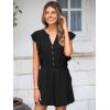 imageSimplee Apparel Womens Summer Romper  Flutter Sleeve Cruise Outfits Button Casual Wide Leg Jumpsuit Dressy with PocketsBlack