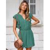 imageSimplee Apparel Womens Summer Romper  Flutter Sleeve Cruise Outfits Button Casual Wide Leg Jumpsuit Dressy with PocketsBlue Green