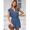 imageSimplee Apparel Womens Summer Romper  Flutter Sleeve Cruise Outfits Button Casual Wide Leg Jumpsuit Dressy with PocketsLight Blue