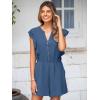 imageSimplee Apparel Womens Summer Romper  Flutter Sleeve Cruise Outfits Button Casual Wide Leg Jumpsuit Dressy with PocketsLight Blue