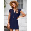 imageSimplee Apparel Womens Summer Romper  Flutter Sleeve Cruise Outfits Button Casual Wide Leg Jumpsuit Dressy with PocketsNavy
