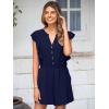 imageSimplee Apparel Womens Summer Romper  Flutter Sleeve Cruise Outfits Button Casual Wide Leg Jumpsuit Dressy with PocketsNavy