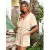 imageSimplee Women Summer Short Rompers V Neck Button Down Short Sleeve Belted Waist Tie Jumpsuits with PocketsApricot