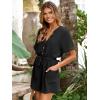imageSimplee Women Summer Short Rompers V Neck Button Down Short Sleeve Belted Waist Tie Jumpsuits with PocketsBlack