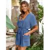 imageSimplee Women Summer Short Rompers V Neck Button Down Short Sleeve Belted Waist Tie Jumpsuits with PocketsBlue
