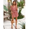 imageSimplee Women Summer Short Rompers V Neck Button Down Short Sleeve Belted Waist Tie Jumpsuits with PocketsBrick Red