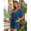 imageSimplee Women Summer Short Rompers V Neck Button Down Short Sleeve Belted Waist Tie Jumpsuits with PocketsInk Blue