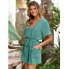 imageSimplee Women Summer Short Rompers V Neck Button Down Short Sleeve Belted Waist Tie Jumpsuits with PocketsLake Green