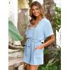 imageSimplee Women Summer Short Rompers V Neck Button Down Short Sleeve Belted Waist Tie Jumpsuits with PocketsLight Blue