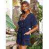 imageSimplee Women Summer Short Rompers V Neck Button Down Short Sleeve Belted Waist Tie Jumpsuits with PocketsNavy Blue