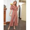 imageSimplee Womens Short Sleeve Formal Jumpsuit Casual Dressy V Neck Empire Waist Elegant Satin Jumpsuits Rompers With Pockets1rust Pink