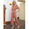 imageSimplee Womens Short Sleeve Formal Jumpsuit Casual Dressy V Neck Empire Waist Elegant Satin Jumpsuits Rompers With Pockets1rust Pink