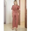 imageSimplee Womens Short Sleeve Formal Jumpsuit Casual Dressy V Neck Empire Waist Elegant Satin Jumpsuits Rompers With Pockets1rust Pink