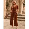 imageSimplee Womens Short Sleeve Wide Leg Velvet Jumpsuit Dressy V Neck Elastic Waist Formal Jumpsuits 2024 Winter Holiday OutfitsVelvet Bburnt Orange