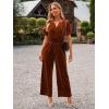 imageSimplee Womens Short Sleeve Wide Leg Velvet Jumpsuit Dressy V Neck Elastic Waist Formal Jumpsuits 2024 Winter Holiday OutfitsVelvet Bburnt Orange