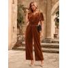 imageSimplee Womens Short Sleeve Wide Leg Velvet Jumpsuit Dressy V Neck Elastic Waist Formal Jumpsuits 2024 Winter Holiday OutfitsVelvet Bburnt Orange