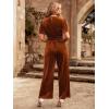 imageSimplee Womens Short Sleeve Wide Leg Velvet Jumpsuit Dressy V Neck Elastic Waist Formal Jumpsuits 2024 Winter Holiday OutfitsVelvet Bburnt Orange