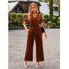 imageSimplee Womens Short Sleeve Wide Leg Velvet Jumpsuit Dressy V Neck Elastic Waist Formal Jumpsuits 2024 Winter Holiday OutfitsVelvet Bburnt Orange