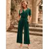 imageSimplee Womens Short Sleeve Wide Leg Velvet Jumpsuit Dressy V Neck Elastic Waist Formal Jumpsuits 2024 Winter Holiday OutfitsVelvet Bemerald Green