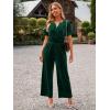 imageSimplee Womens Short Sleeve Wide Leg Velvet Jumpsuit Dressy V Neck Elastic Waist Formal Jumpsuits 2024 Winter Holiday OutfitsVelvet Bemerald Green