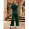 imageSimplee Womens Short Sleeve Wide Leg Velvet Jumpsuit Dressy V Neck Elastic Waist Formal Jumpsuits 2024 Winter Holiday OutfitsVelvet Bemerald Green