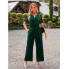 imageSimplee Womens Short Sleeve Wide Leg Velvet Jumpsuit Dressy V Neck Elastic Waist Formal Jumpsuits 2024 Winter Holiday OutfitsVelvet Bemerald Green
