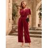 imageSimplee Womens Short Sleeve Wide Leg Velvet Jumpsuit Dressy V Neck Elastic Waist Formal Jumpsuits 2024 Winter Holiday OutfitsVelvet Bwine Red