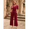 imageSimplee Womens Short Sleeve Wide Leg Velvet Jumpsuit Dressy V Neck Elastic Waist Formal Jumpsuits 2024 Winter Holiday OutfitsVelvet Bwine Red