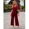 imageSimplee Womens Short Sleeve Wide Leg Velvet Jumpsuit Dressy V Neck Elastic Waist Formal Jumpsuits 2024 Winter Holiday OutfitsVelvet Bwine Red