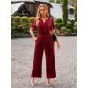 imageSimplee Womens Short Sleeve Wide Leg Velvet Jumpsuit Dressy V Neck Elastic Waist Formal Jumpsuits 2024 Winter Holiday OutfitsVelvet Bwine Red