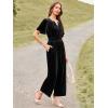 imageSimplee Womens Short Sleeve Wide Leg Velvet Jumpsuit Dressy V Neck Elastic Waist Formal Jumpsuits 2024 Winter Holiday OutfitsVelvetblack