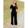 imageSimplee Womens Short Sleeve Wide Leg Velvet Jumpsuit Dressy V Neck Elastic Waist Formal Jumpsuits 2024 Winter Holiday OutfitsVelvetblack