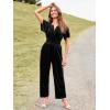 imageSimplee Womens Short Sleeve Wide Leg Velvet Jumpsuit Dressy V Neck Elastic Waist Formal Jumpsuits 2024 Winter Holiday OutfitsVelvetblack