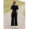 imageSimplee Womens Short Sleeve Wide Leg Velvet Jumpsuit Dressy V Neck Elastic Waist Formal Jumpsuits 2024 Winter Holiday OutfitsVelvetblack