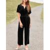 imageSimplee Womens Short Sleeve Wide Leg Velvet Jumpsuit Dressy V Neck Elastic Waist Formal Jumpsuits 2024 Winter Holiday OutfitsVelvetblack