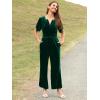 imageSimplee Womens Short Sleeve Wide Leg Velvet Jumpsuit Dressy V Neck Elastic Waist Formal Jumpsuits 2024 Winter Holiday OutfitsVelvetemerald Green