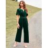 imageSimplee Womens Short Sleeve Wide Leg Velvet Jumpsuit Dressy V Neck Elastic Waist Formal Jumpsuits 2024 Winter Holiday OutfitsVelvetemerald Green