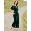 imageSimplee Womens Short Sleeve Wide Leg Velvet Jumpsuit Dressy V Neck Elastic Waist Formal Jumpsuits 2024 Winter Holiday OutfitsVelvetemerald Green