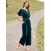 imageSimplee Womens Short Sleeve Wide Leg Velvet Jumpsuit Dressy V Neck Elastic Waist Formal Jumpsuits 2024 Winter Holiday OutfitsVelvetlake Blue