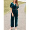 imageSimplee Womens Short Sleeve Wide Leg Velvet Jumpsuit Dressy V Neck Elastic Waist Formal Jumpsuits 2024 Winter Holiday OutfitsVelvetlake Blue