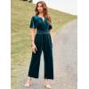imageSimplee Womens Short Sleeve Wide Leg Velvet Jumpsuit Dressy V Neck Elastic Waist Formal Jumpsuits 2024 Winter Holiday OutfitsVelvetlake Blue