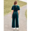 imageSimplee Womens Short Sleeve Wide Leg Velvet Jumpsuit Dressy V Neck Elastic Waist Formal Jumpsuits 2024 Winter Holiday OutfitsVelvetlake Blue