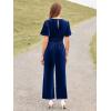 imageSimplee Womens Short Sleeve Wide Leg Velvet Jumpsuit Dressy V Neck Elastic Waist Formal Jumpsuits 2024 Winter Holiday OutfitsVelvetnavy Blue