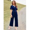 imageSimplee Womens Short Sleeve Wide Leg Velvet Jumpsuit Dressy V Neck Elastic Waist Formal Jumpsuits 2024 Winter Holiday OutfitsVelvetnavy Blue