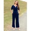 imageSimplee Womens Short Sleeve Wide Leg Velvet Jumpsuit Dressy V Neck Elastic Waist Formal Jumpsuits 2024 Winter Holiday OutfitsVelvetnavy Blue